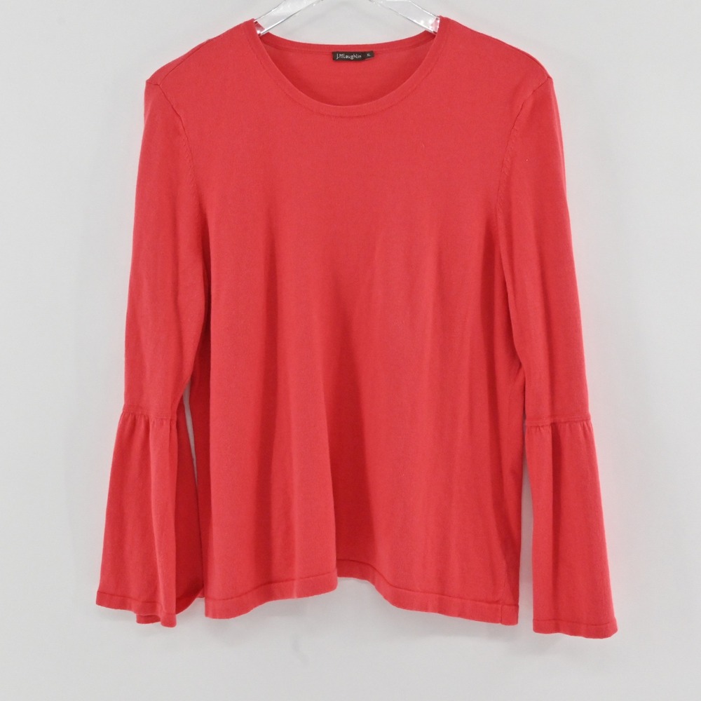J.McLaughlin Bell Sleeve Sweater Womens Size XL Coral Crew Neck Knit Pullover